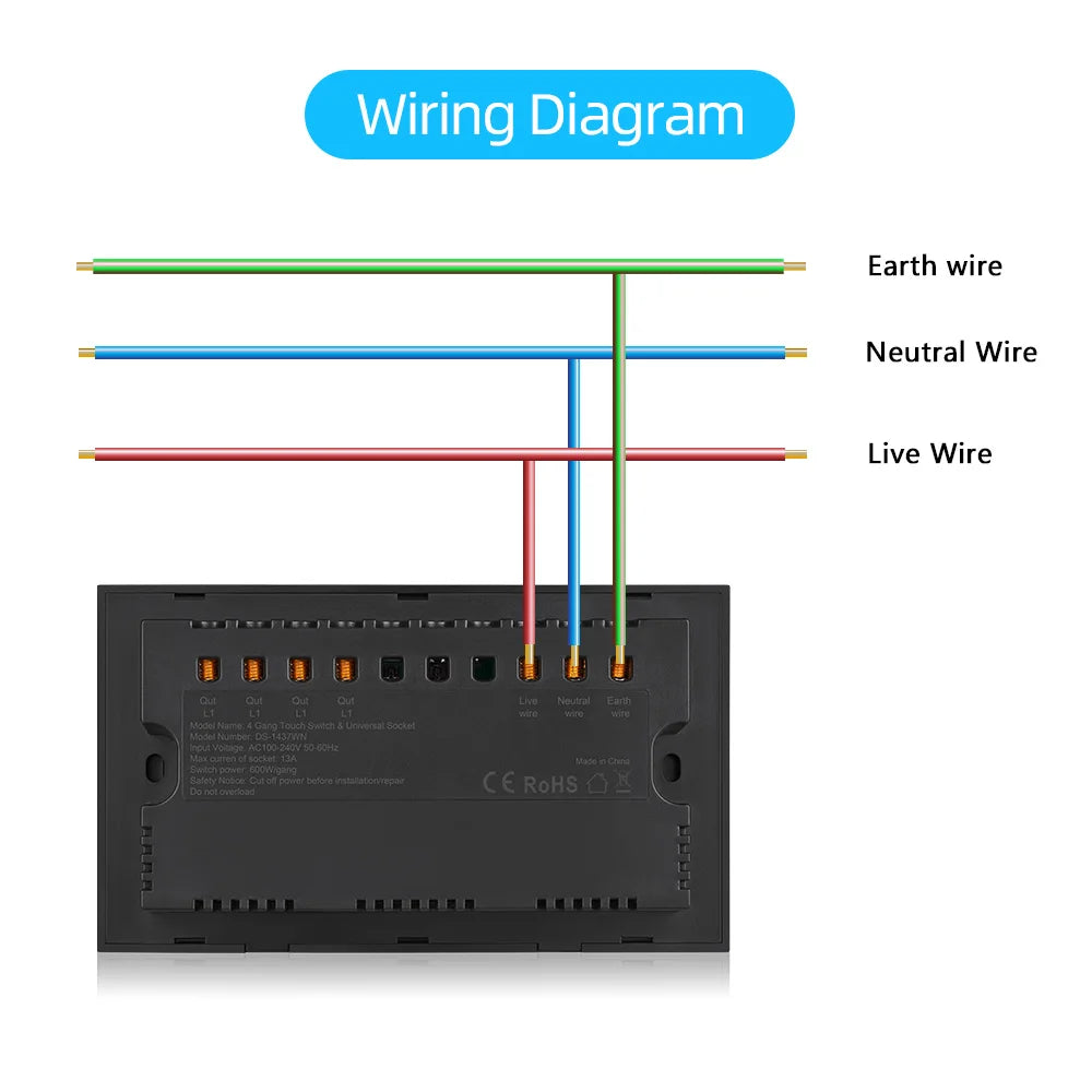 Smart WI-FI 4Gang Black/White Color Socket Touch Switch With 3Pn Electrical Multi Function Wall Mounted with Alexa Voice Google Work Home Lighting Supplies