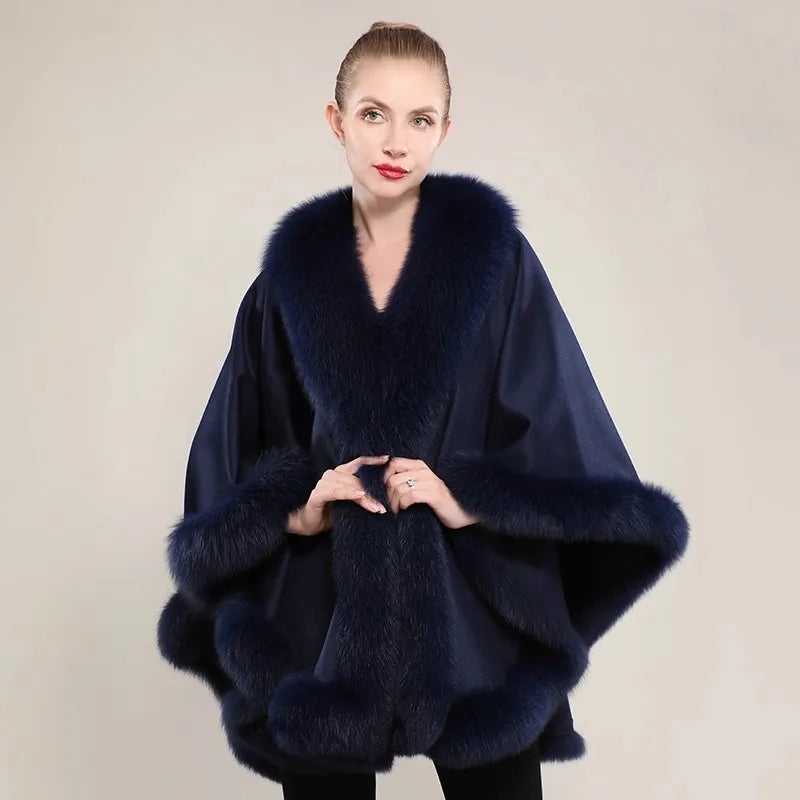 12 Colors New Coming Customized Color Real Natural Fox Fur Cashmere Poncho Women Fur Shawls Evening Party Wedding Guest Luxury Coats Outerwear Jackets Ladies Luxury Apparel Supplies