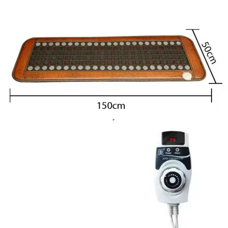 NEW 150*50CM Electric Natural Jade Germanium Stones Heated Mattress Multifunctional Anti-Stress Relaxation Body Pain Relief Therapy Bed Tourmaline Stones Pad Sofa Yoga Mat Health Care Massage Supplies