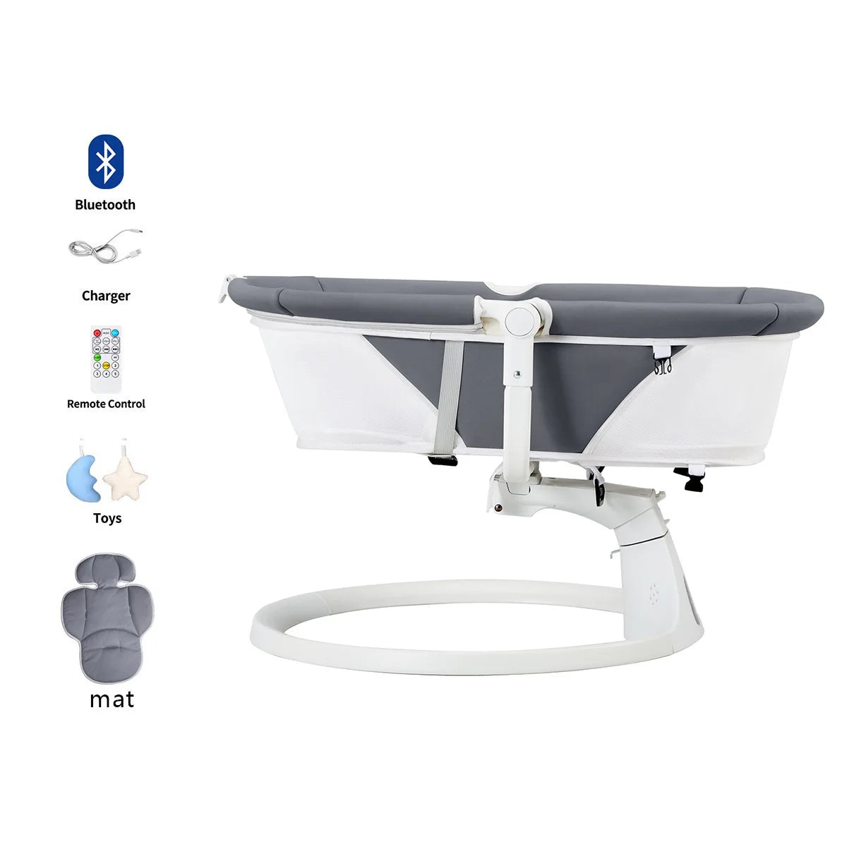 Electric Baby Rocking Chair with Canopy + Mosquito Net + Doll, USB Remote  Cross-border New-tyle Electric Baby Rocker Foldable Infant Swing Chair Smart Sleep-Inducing Crib Automatic Lullaby Device