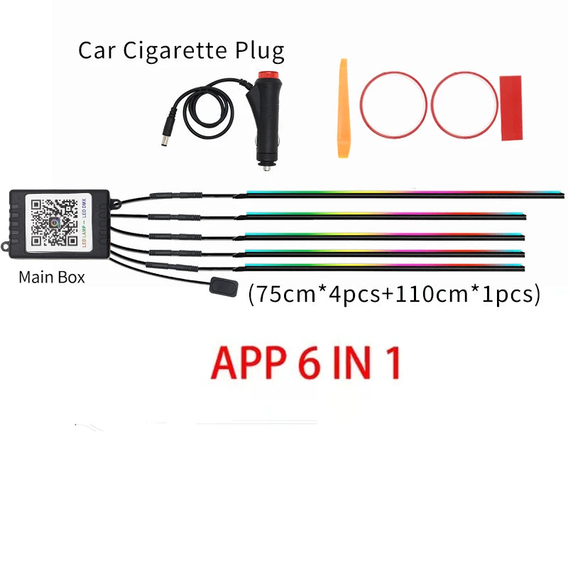 18 in 1 Ambient Lighting Easy Install Cars Dynamic Symphony Atmosphere 50.000 Hours Lifespan Universal RGBIC LED Strip Light Kit for Car Interior Decoration Accessories