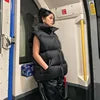 Black Color Winter Elegant Sleeveless Parkas Jacket Women Zip Up Puffer Vest Coats Turn Down Women Black Warm Faux Leather Outwear Tops  Warm Padded Vest Women Winter Apparel Accessories