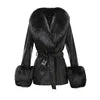 Boutique Gala HOT SALE ( Few Units Left) 8 Colors S-2XL Women's Top Quality Belted Black Real Sheepskin Leather Fur Coat Women Leather Jacket With Genuine Natural Fox Fur Collar Cuffs Ladies Winter Warm Outerwear Luxury Appar