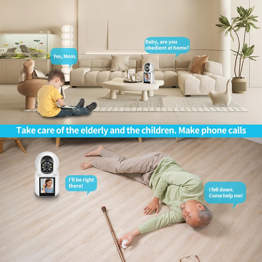 NEW Arrivals 2MP Wi-Fi PTZ Screen Baby Elderly Monitor Wireless ICSEE Emergency Button Call AI Detection Night Vision Security Camera Newborn Remote Control Monitoring Smart Cloud Home Security Supplies
