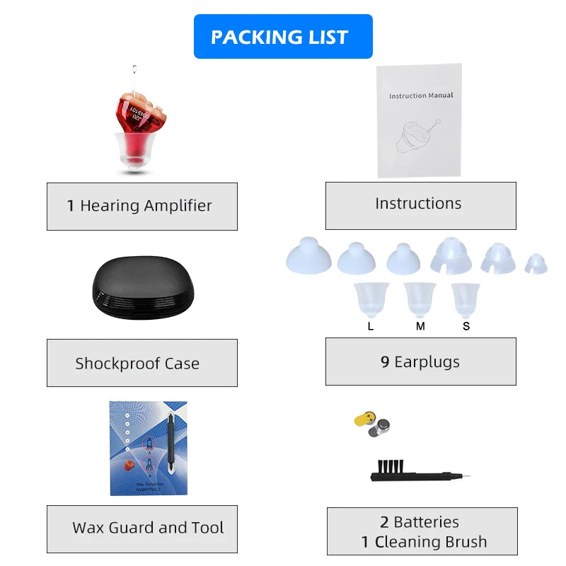 NEW Hearing Aids Audio Phones for Deafness/Elderly Adjustable Micro-Chip Wireless Mini Size Invisible Hearing Aid J20 Ear Sound Amplifier Medical Accessories Health Care Supplies