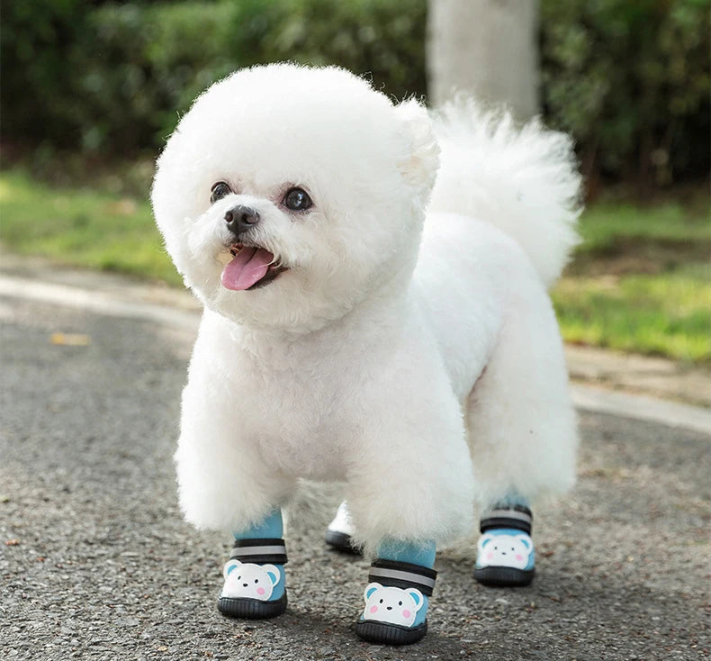 New Rainy Day Outdoor Pet Anti-Slip Shoes Wear-Resistant Cartoon Waterproof Reflective Dog Shoes