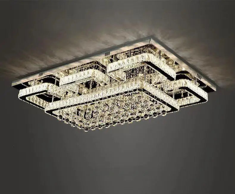 HOT SALE Villa Home Hotel Lobby Modern Luxury Living Room K9 Crystal Ceiling Light Simple Rectangular Stainless Steel Ceiling Art Decorative Pendant Lamp Home Lighting Supplies