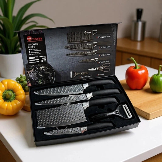Top Quality NEW 6 PCS Japanese Set Stainless Steel Kitchen Knife Accessories Set Household Meat Cleaver Knife Gift Box Set Kitchenware Supplies for Outdoor Barbeque Camping