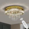 HOT SALE Villa Home Living Room Luxury Crystal Golden Stainless Steel Base LED Dimmable Crystal Ceiling Light Lamp for Apartment Bedroom Chandelier Remote Switch Control Home Lighting Supplies