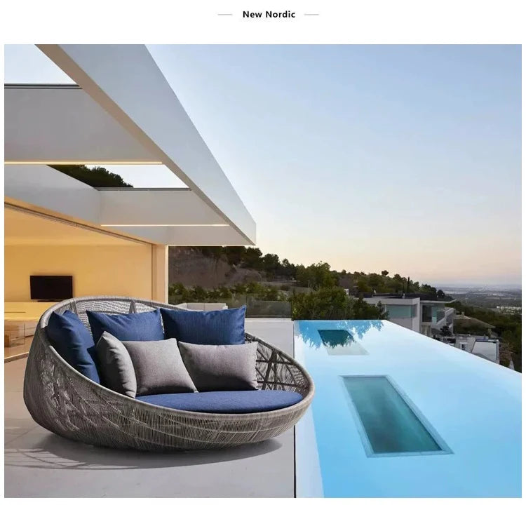 HOT SALE Only Few Units Left Latest Craze Outdoor Villa Swimming Pool Home Garden Luxury Rattan Large Wicker UV Resistant Outdoor Furniture Set Round Sofa Bed for Hotel Sun Sofa Lounger