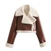 Women's New Fashion Faux Fur One Thickened Deep Warm Brown Double Sided Short PU Leather Jacket Short Coat Girls Autumn Winter Clothing Supplies