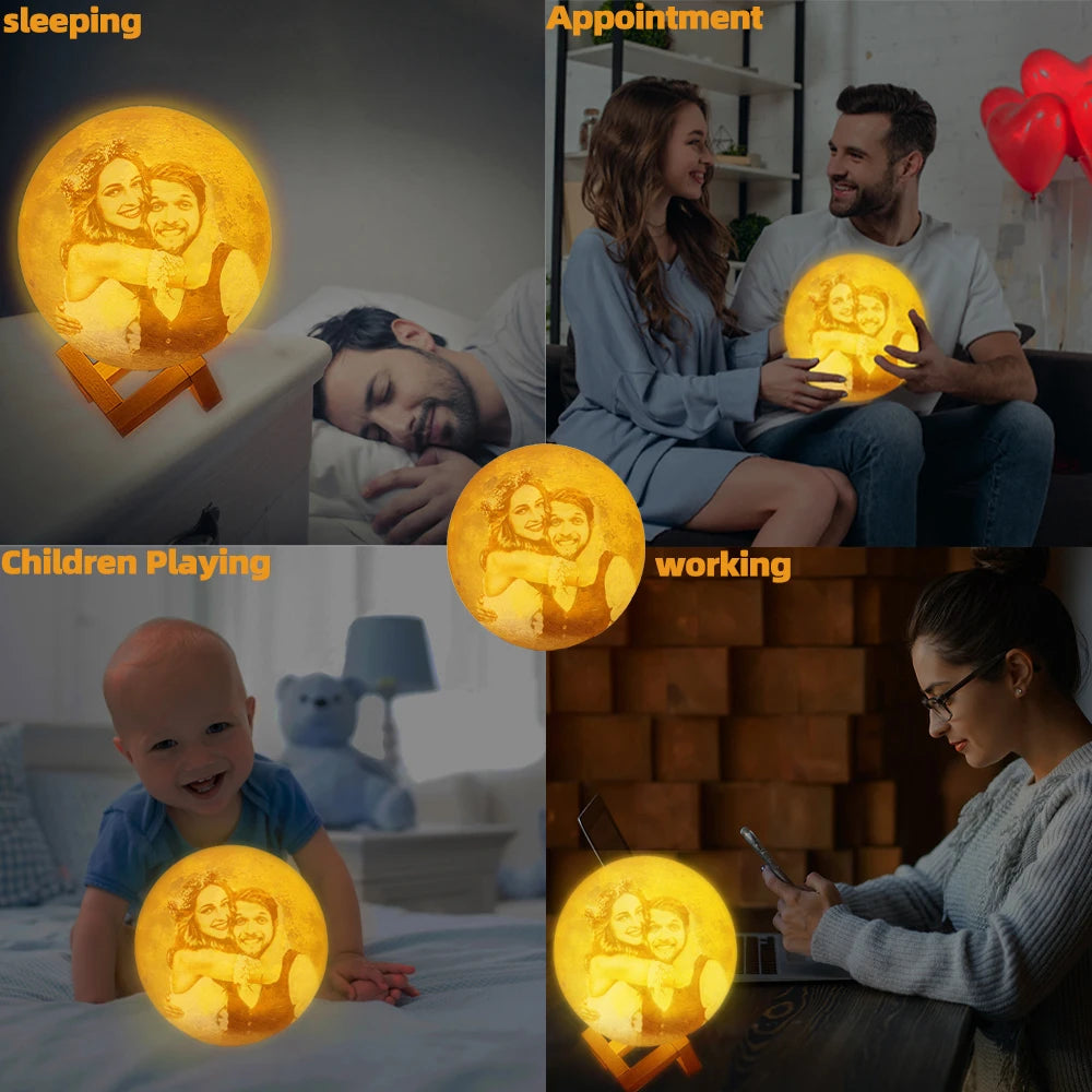10-15-20cm (3-16 Colors) 3D Moon Lamp Personalized Photo Text Customized USB Night Light Birthday Mother Day Valentine's Christmas Lunar Gift