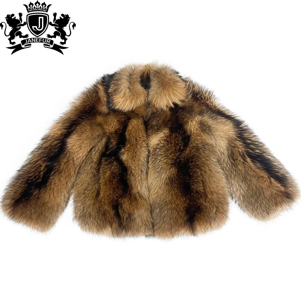 Boutique Gala HOT SALE (Few Units Left) NEW Arrivals Men's Luxury 100% Real Raccoon Fur Jacket with Turndown Collar Wildness Raccoon Fur Coat Christmas Gift for Husband Lover Boyfriend  Outerwear Jacket Gentleman Winter Appar