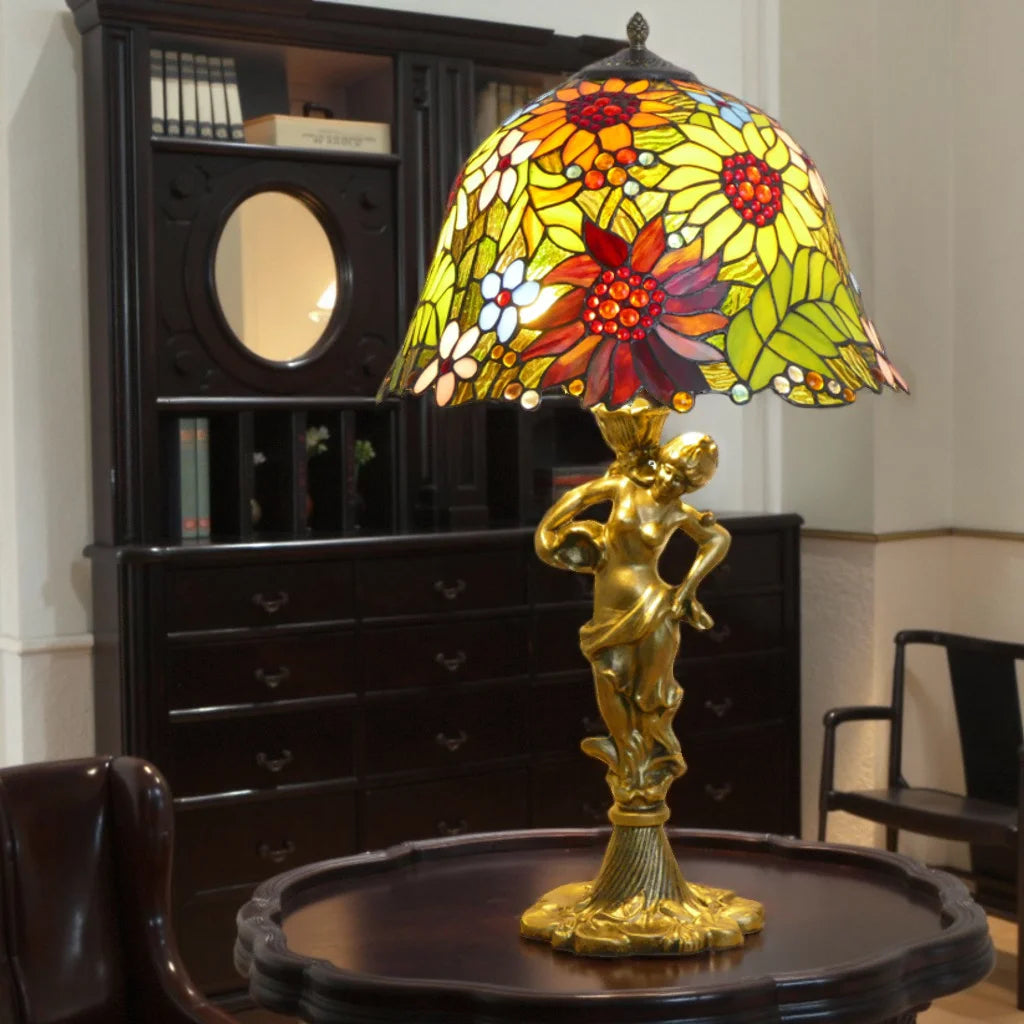 Villa Home Luxury Tiffany Lamps 16 Inch Wide Stained Glass Lampshade Bedroom Bedside Lamp, Bar Study, Living Room Decoration Desk Lamp Lights
