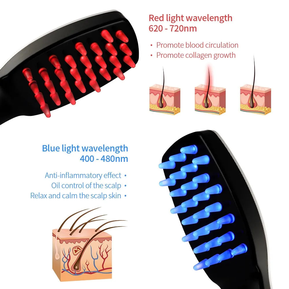 NEW Arrivals Electric Vibration Massage Comb Blue and Red Light Hair Growth Massage Hair Brush Anti Hair Loss Phototherapy Electric Combs Hair Care Supplies