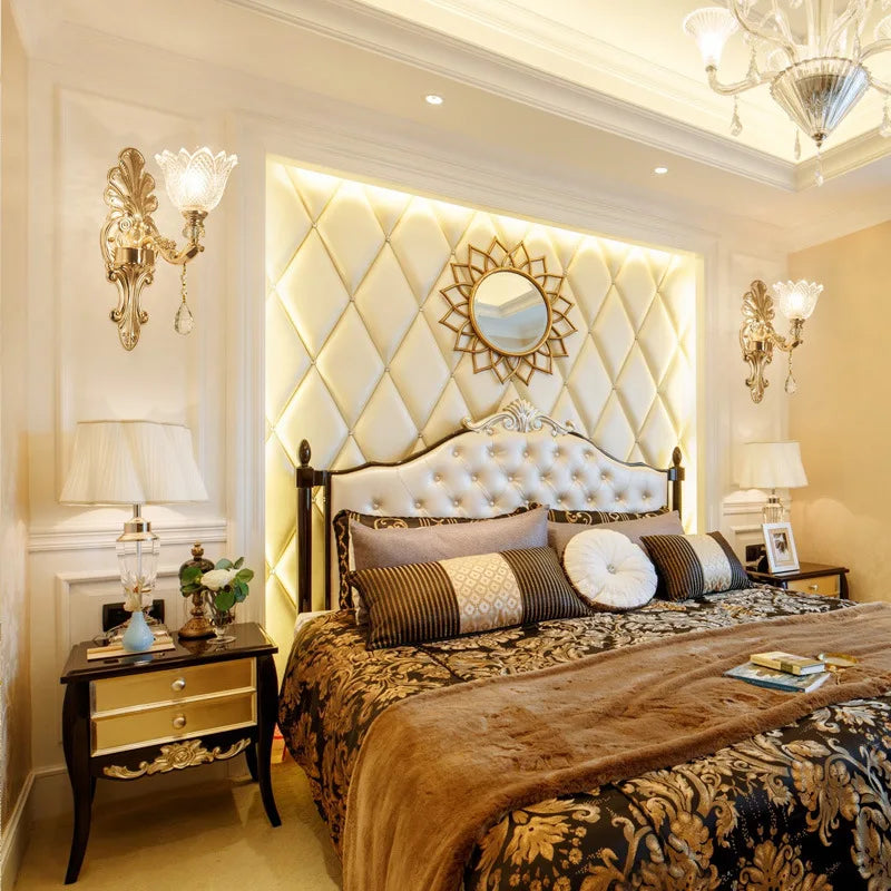 Villa Home Living Room Luxury Nordic Retro Crystal Gold Wall Lamp Living Background Wall Fitting Bedroom Bedside Corridor Lighting Candle Bracket Light