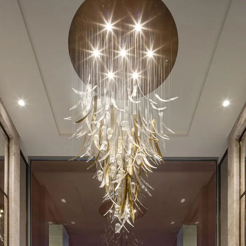 HOT SALE Villa Home Restaurants Hotel Lobby Luxury Glass Living Room Staircase Ceiling Chandelier Handmade Glass Customized Large Art Decor LED 50 Steel Crystal 90 Murano Chandelier Luxury Lighting Supplies