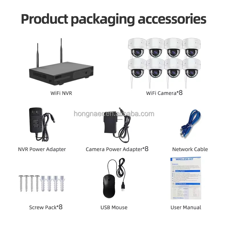 NEW Set Home Villa Professional Top Quality 3MP Outdoor 8 Channel CCTV Home Security Siren Night Vision Face Detection NVR Dome Camera Set Kit System Wi-Fi Wireless IP CCTV Camera Surveillance Systems