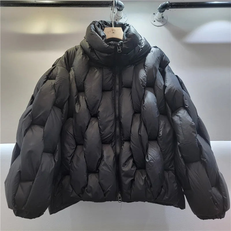 Brown/Black/Khaki Color Unique Knit Design Casual Stand Loose Thick Women Down Windbreaker Coat Custom Size Simple Winter Women's Coats Snow Outerwear Jackets Women Winter Apparel Accessories