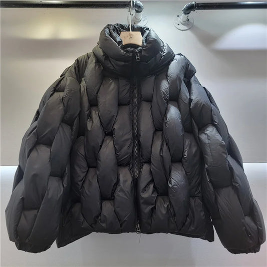 Brown/Black/Khaki Color Unique Knit Design Casual Stand Loose Thick Women Down Windbreaker Coat Custom Size Simple Winter Women's Coats Snow Outerwear Jackets Women Winter Apparel Accessories