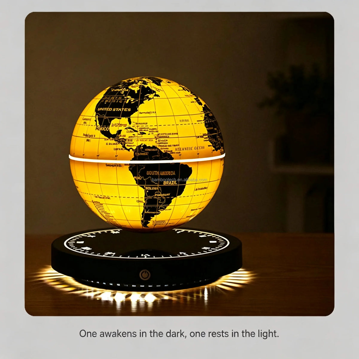 NEW Home Living Room Bedroom Luxury Golden English Rotating World Map Lampshade Magnetic Levitating Floating Globe Novelty Retro Round Clock Base 14cm 6 Inch Desk Table Home Lighting Supplies