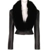 Genuine Sheepskin Real Leather Fox Real Fur Jacket Pure White/Black/Dark Brown/Pink Color Long Sleeve Premium Women Leather Jacket with Natural Fox Fur Collar Autumn Winter Girls Clothes