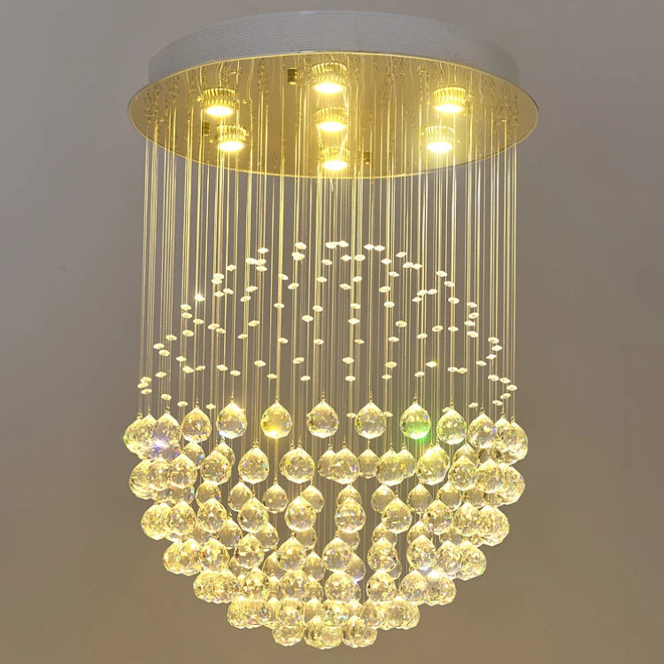 NEW Villa Home Living Room Staircase Luxury K9 Crystal Chandelier Decorative Dining Room Crystal Ball Pendant Lights Raindrop Sphere Tassels Ceiling Lamps Home Lighting Supplies