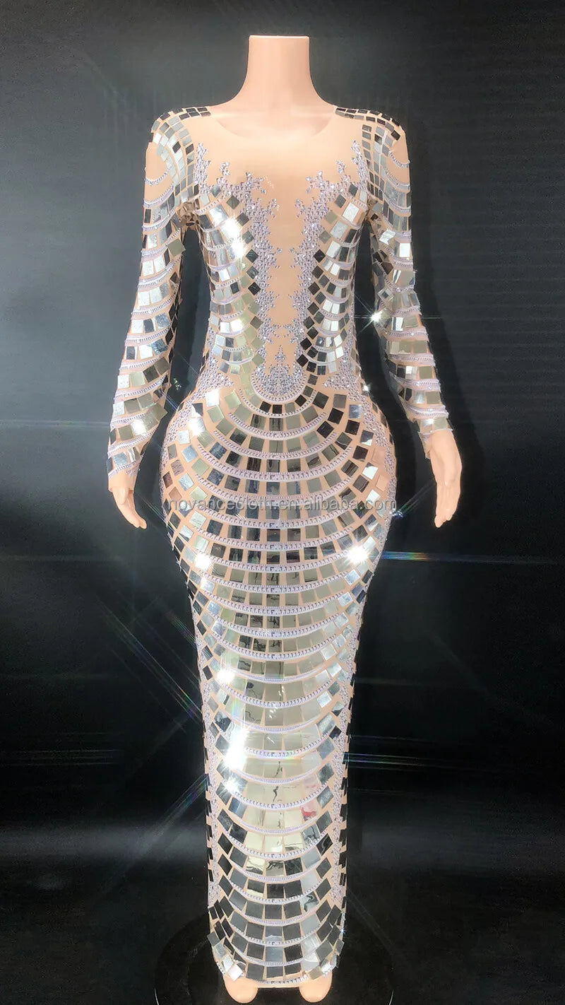 Luxury Glitter Mirror Sequin Formal Dresses Gold/Purple/Silvery Color  Evening Party Night Clubwear Birthday Party Dresses Women Formal Elegant Maxi Gown .