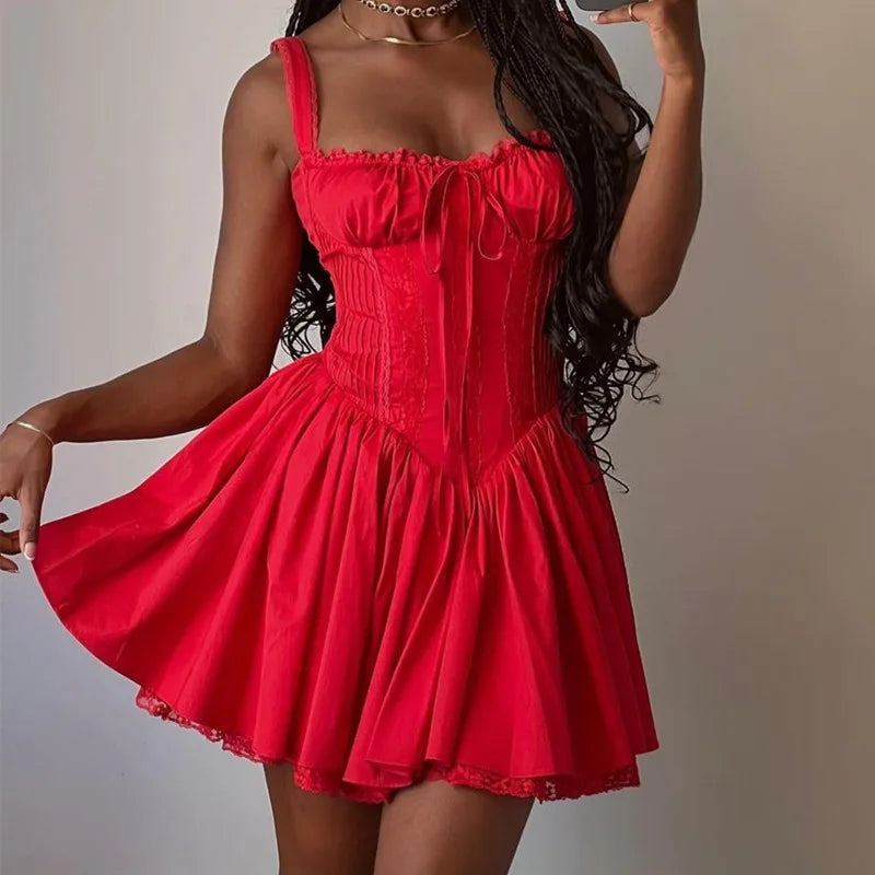 Just Arrived White/Red Color Women Summer French Elegant Sexy Dress Female Retro Collar Sleeveless Bubble Sleeve Sexy Casual Dress  Evening Beach Party Night Clubwear Prom Wedding Guest Ladies Luxury Clothing Supplies