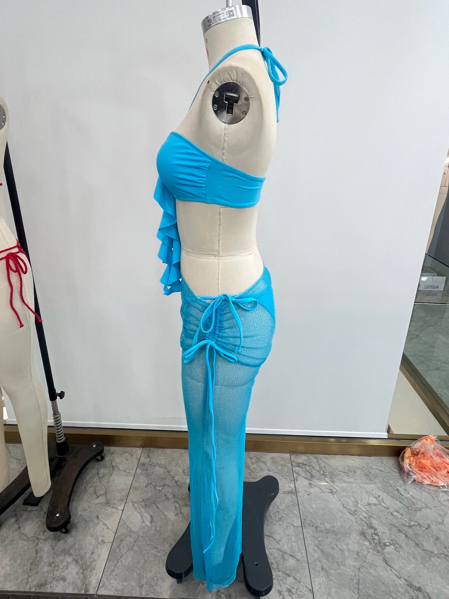 NEW Design 3 PCS Set White/Blue/Yellow Color Women's Swimwear Bandeau Top Brazilian Bikini and Skirt Cover Up Set Beachwear XS-XL Women Summer Bathing Apparel Suits Clothing Supplies