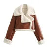 Women's New Fashion Faux Fur One Thickened Deep Warm Brown Double Sided Short PU Leather Jacket Short Coat Girls Autumn Winter Clothing Supplies