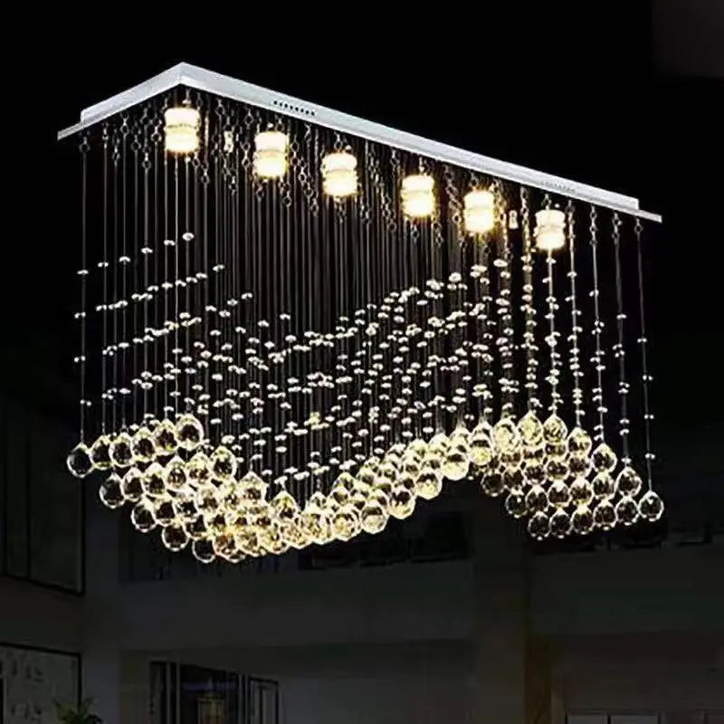 HOT SALE Villa Home Art Decoration Italian Design Duplex Personalized Customized Luxury Crystal Chandelier Bar Counter Hotel Stainless Steel Crystal Body Ceiling Lamp Luxury Rectangular Ceiling Lamps
