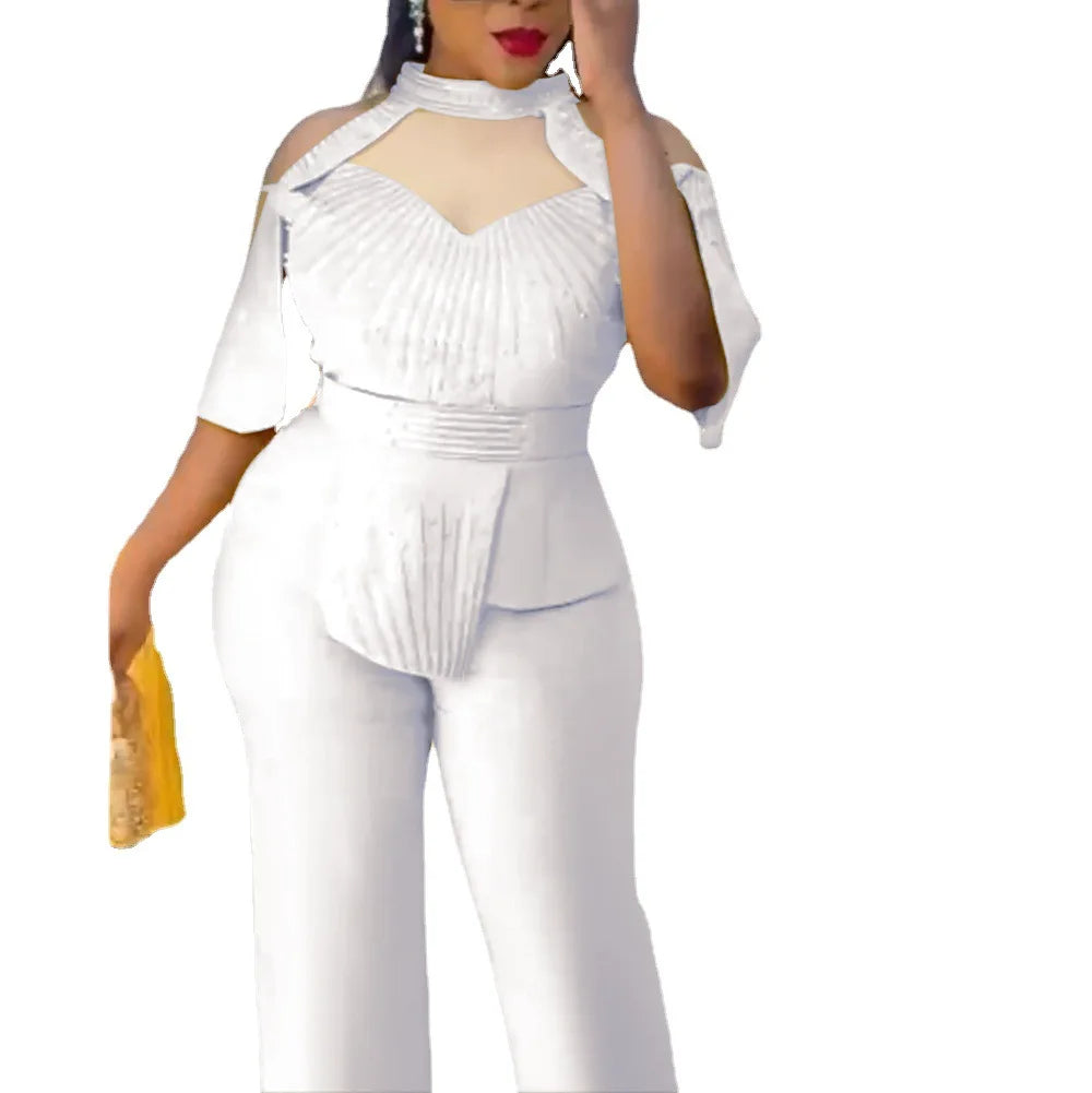 NEW Arrivals 2 Pcs Set 4 Colors African Women Tops and Pants Plus Size Fashion Casual Suit Europe America Suits Elegant Office Lady Clothing for Wedding Guest Birthday Evening Prom Party African Ladies Luxury Apparel Supplies