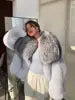 Real Natural Fox Fur Black & White Color S-2XL Luxury Winter Warm Real Cropped Fox Fur Coat Women With Big Silver Fox Fur Collar Evening Business Party Prom Ladies Luxury Apparel Supplies
