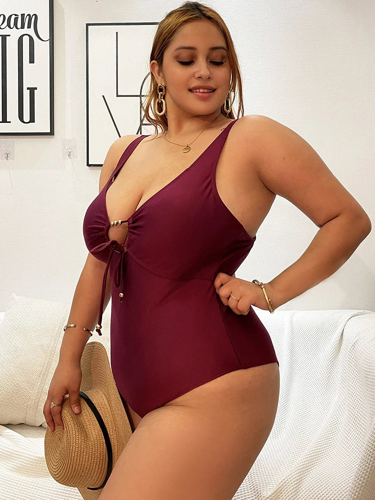 New Sexy Solid Plus Size Swimwear Women One Piece Swimsuit Female Large Size Bathing Suits Summer Beach Wear Swim Suit Lady