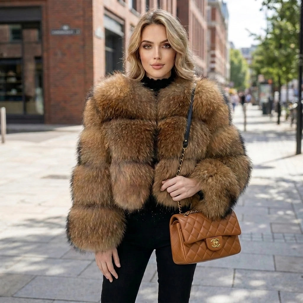 Just Arrived S-3XL Plus Size Super Hot Winter Women Luxury Thick 100% Real Raccoon Fur Coat Natural Fur Jacket Women's Short Jacket Snow Boots Outerwear Jackets Evening Party Night Clubwear Ladies Luxury Apparel Supplies.
