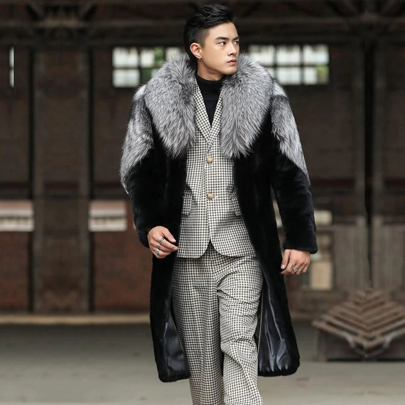 Low-Price Sales are Limited NEW PLUS SIZE S-6XL Luxury Men's Mink Coat Winter Warm Snow Outerwear Evening Nightclub Party Long Trench Coat Fur Husband Boyfriend Lover Gifts Men Male Luxury Fashion Apparel Supplies Clothing Pr