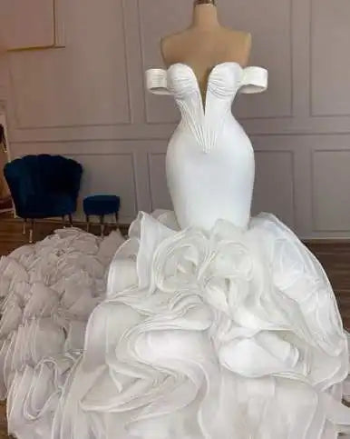 Boutique Gala HOT SALE Luxury Bridal Wedding Dress High Quality Mermaid Bohemian Style Wrap Pattern Lace-Up Chapel Train Lace White Solid Color Evening Wedding Prom Party Bridal Formal Gowns