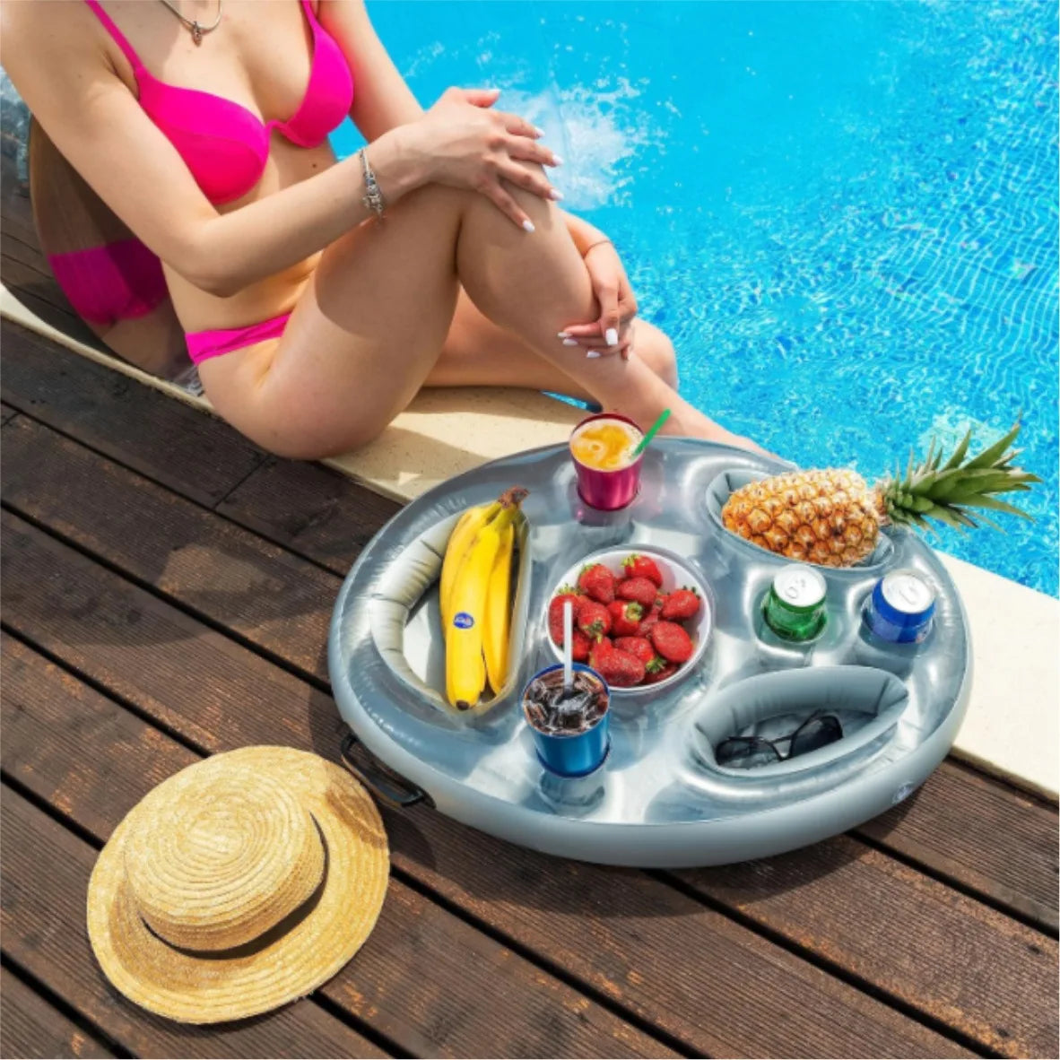 NEW 7 Colors Inflatable Durable Floating Pool Eight-Holes Tray Cup Holder 70x50cm Fits Phones PVC Outdoor Water Pool Beach Party -Cooled Beverage Swim Party Drinkware Accessories