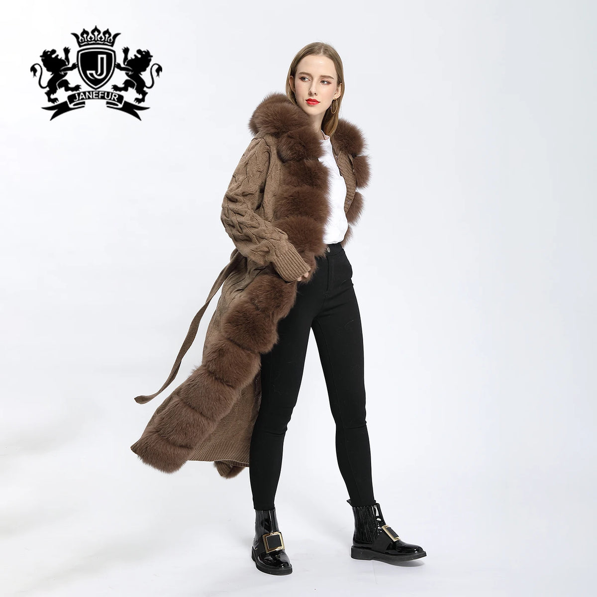 4 Colors Siberian -30"C Popular Women's Natural Real Fur Coat Long Ladies Real Fox Fur Coat Fur Sweater Hooded 120-125cm Length Knit Cardigan Ladies Winter Fashion Apparel Supplies