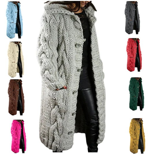 12 Colors S-5XL Plus Size Top Quality Latest Design Autumn Winter Warm Long Cardigan Long Sweater Women Fashion Long Sleeve Solid Color Winter Coats for Ladies Women Knitted Outerwear Sweater Women Casual Winter Apparel Suppl