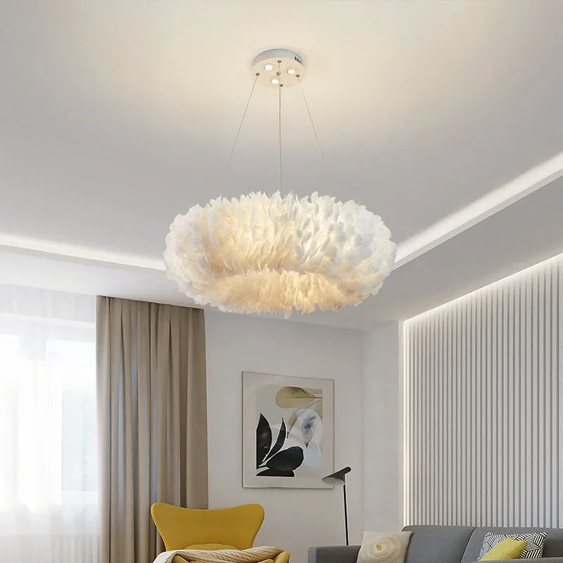 NEW  Nordic Luxury Goose Feather Chandelier Modern Living Room Decoration Pendent Lamp Dining Bedroom Ring Ceiling Hanging Ceiling Light Home Lighting Supplies