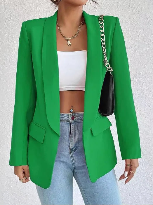 TikTok Most Popular 10 Colors S-2XL Middle Eastern Popular Women's Autumn/Winter/Spring Fashion Solid Color Polo Collar Small Suit Temperament Commuter Coat Jackets Ladies Casual Clothing Supplies