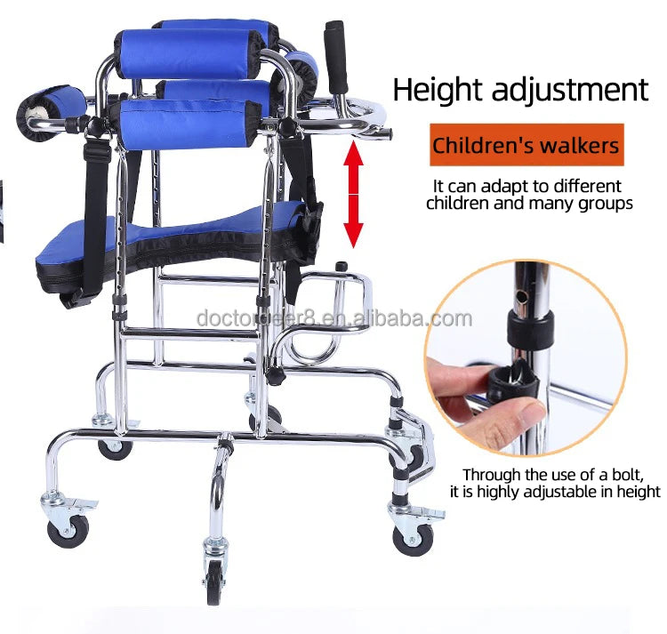 Adjustable Height Rolling Upright Walker With Seat and Brakes Walking Aid for Disabled Hemiplegia Stroke Patient Children Walking Training Aid Medical Instruments Health Care Supplies