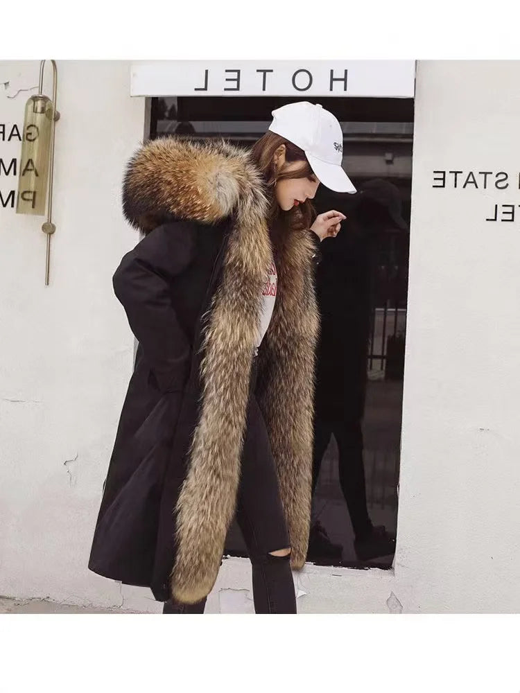 NEW Arrivals 10 Colors M-3XL Chic Winter Ladies Coat Warm Long Waterproof with Faux Fur Liner and Fur Collar Snow Outerwear Jackets Women Winter Fashion Apparel Supplies