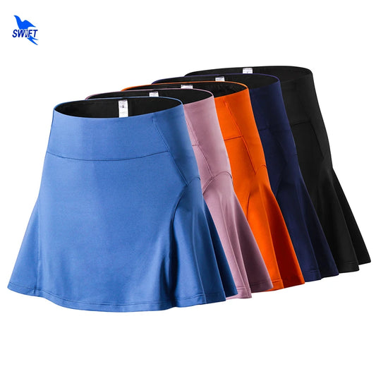 NEW Arrivals S-2XL UK Plus Size Anti Glare Stretch Shorts Liner Sport Tennis Skirt Quick Dry Loose Women Running Skirts Summer Badminton Skirt with Pocket Women Sports Apparel Clothes