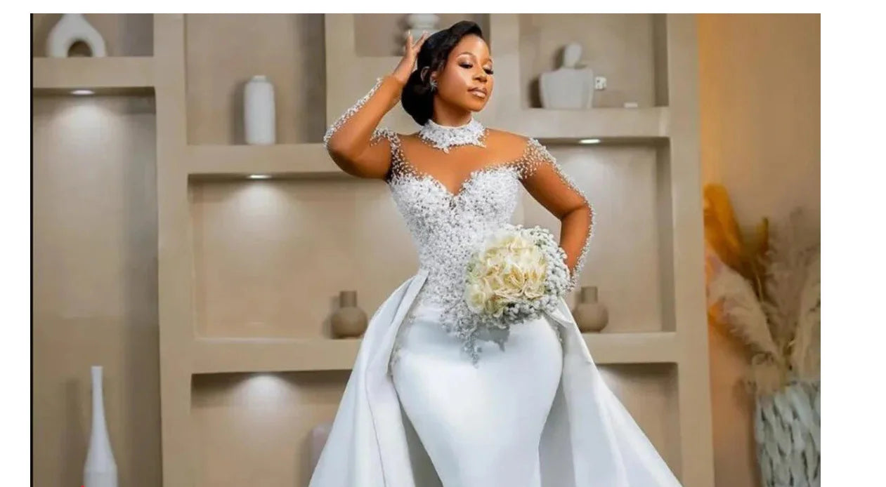 Luxury Wedding Gown 2 in 1 Wedding Gown Vestidos De Novia Manga Larga Vestidos De Novia 2 En 1 Desmontables Mermaid Wedding Gown