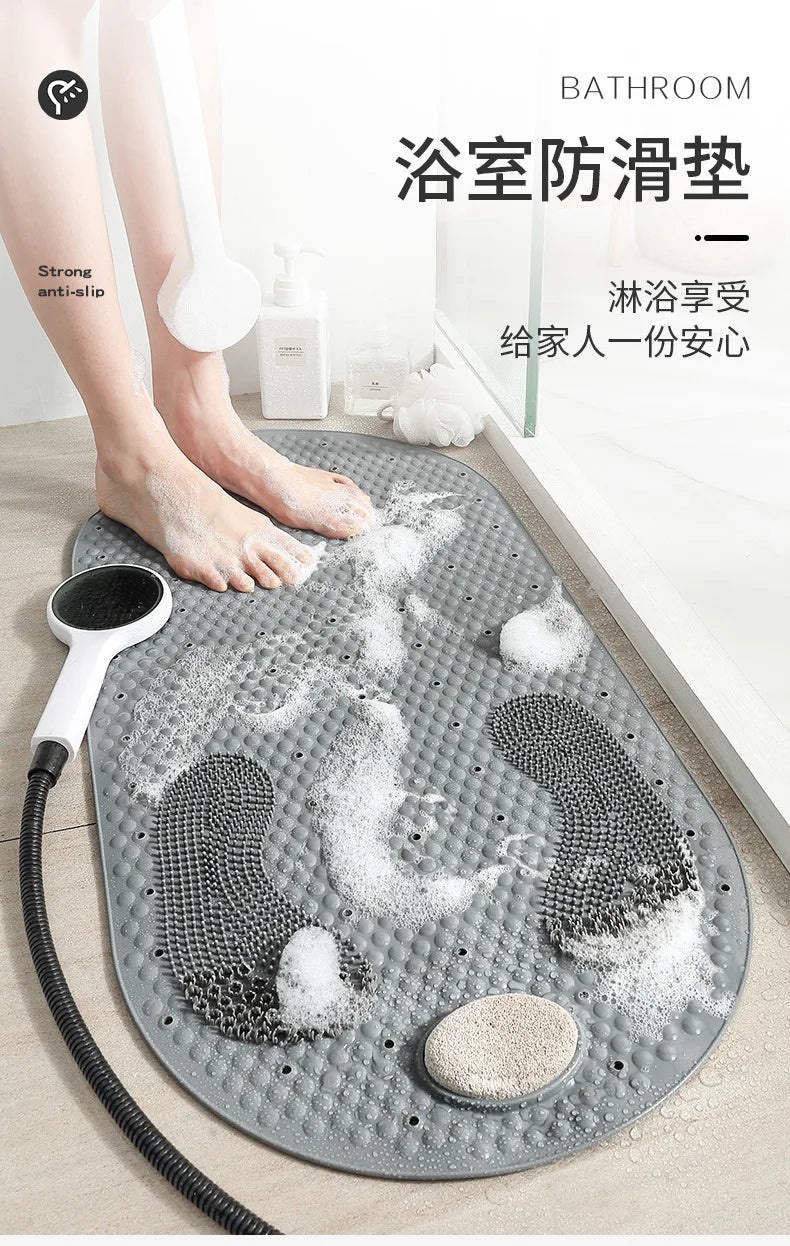 NEW 3 Colors Bathroom Non-Slip Mat Household Bathroom PVC Toilet Water-Repellent Rubbing Stone Floor Mats Shower Room Massage Floor Carpet Bathroom Accessories
