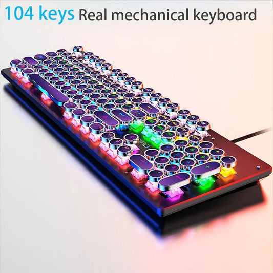 NEW Arrivals Retro Punk Mechanical Keyboard Blue Black Brown Switch 104 Keys USB Wired Gaming Keyboards RGB Backlit For PC Gamers Computer Laptops Accessories Supplies Electronics Products