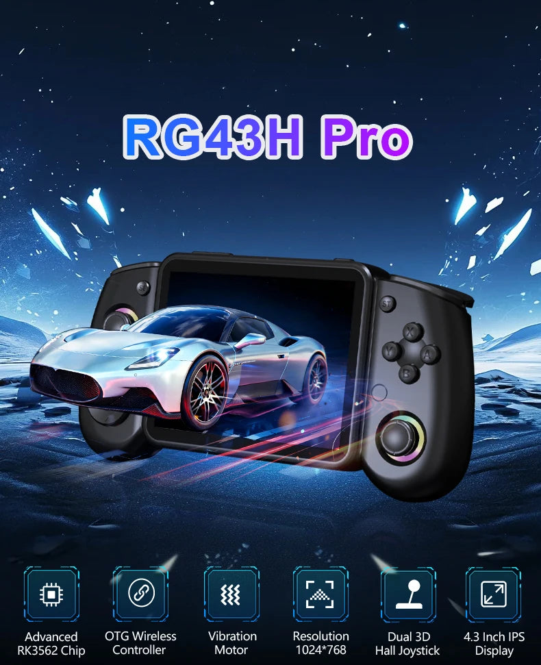 RG43H PRO 4000mah 4.3inch 1024X768 Resolutions 1GB+64GB with Games CPU RK3562 Supports WI-FI Linux System Video Games Console Player Controller